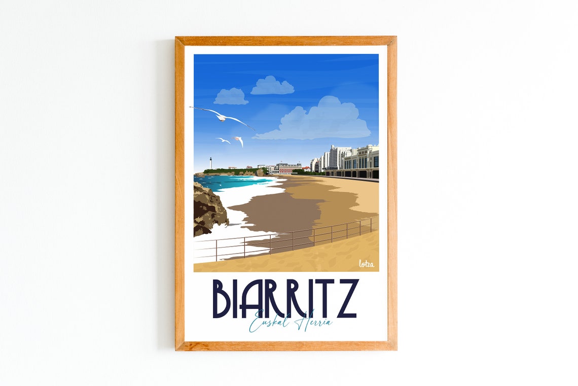 Biarritz Basque Country Vintage Beach Travel Poster Surf Decor