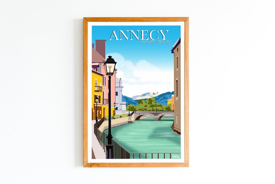 Annecy Haute Savoie Canal Bridge Vintage Style Travel Poster