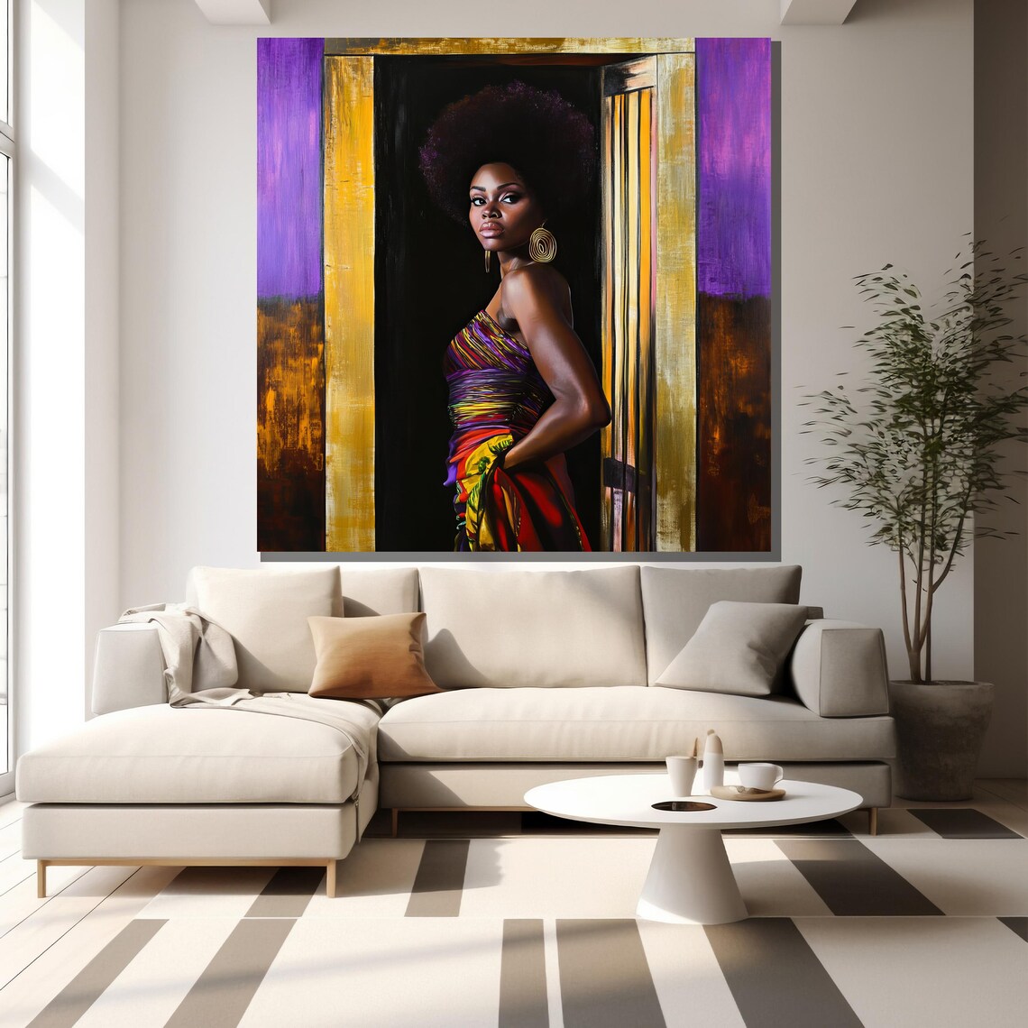 Bold African Woman With Afro In Doorway Colorful Portrait Poster - Image 2
