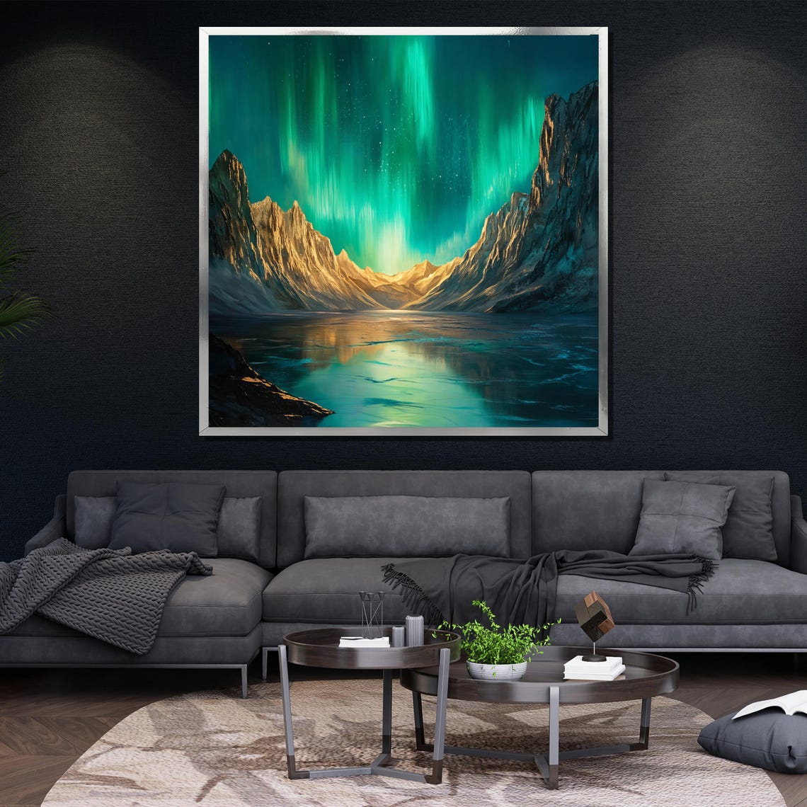 Aurora Borealis Northern Lights Mountain Lake Reflection Night Poster - Image 4