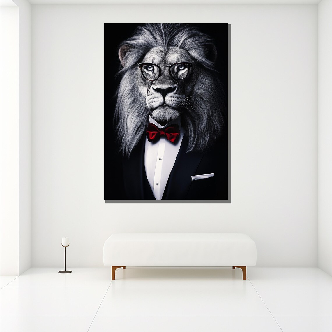 Lion Tuxedo Red Bow Tie Glasses Painting Dapper Gentleman Wildlife Wall Art Poster - Image 2
