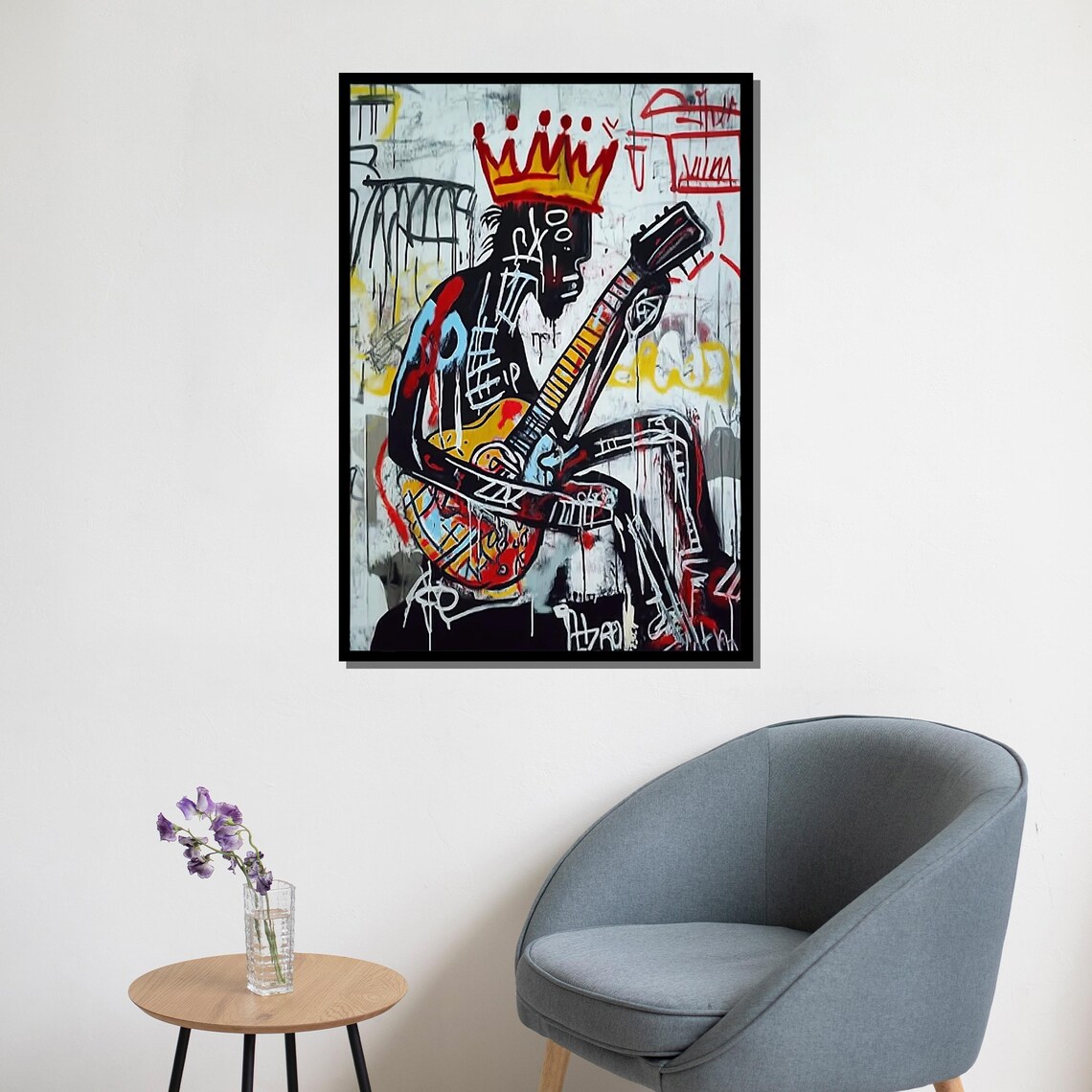Basquiat Style Crowned Guitarist Colorful Street Art Music Poster - Image 5