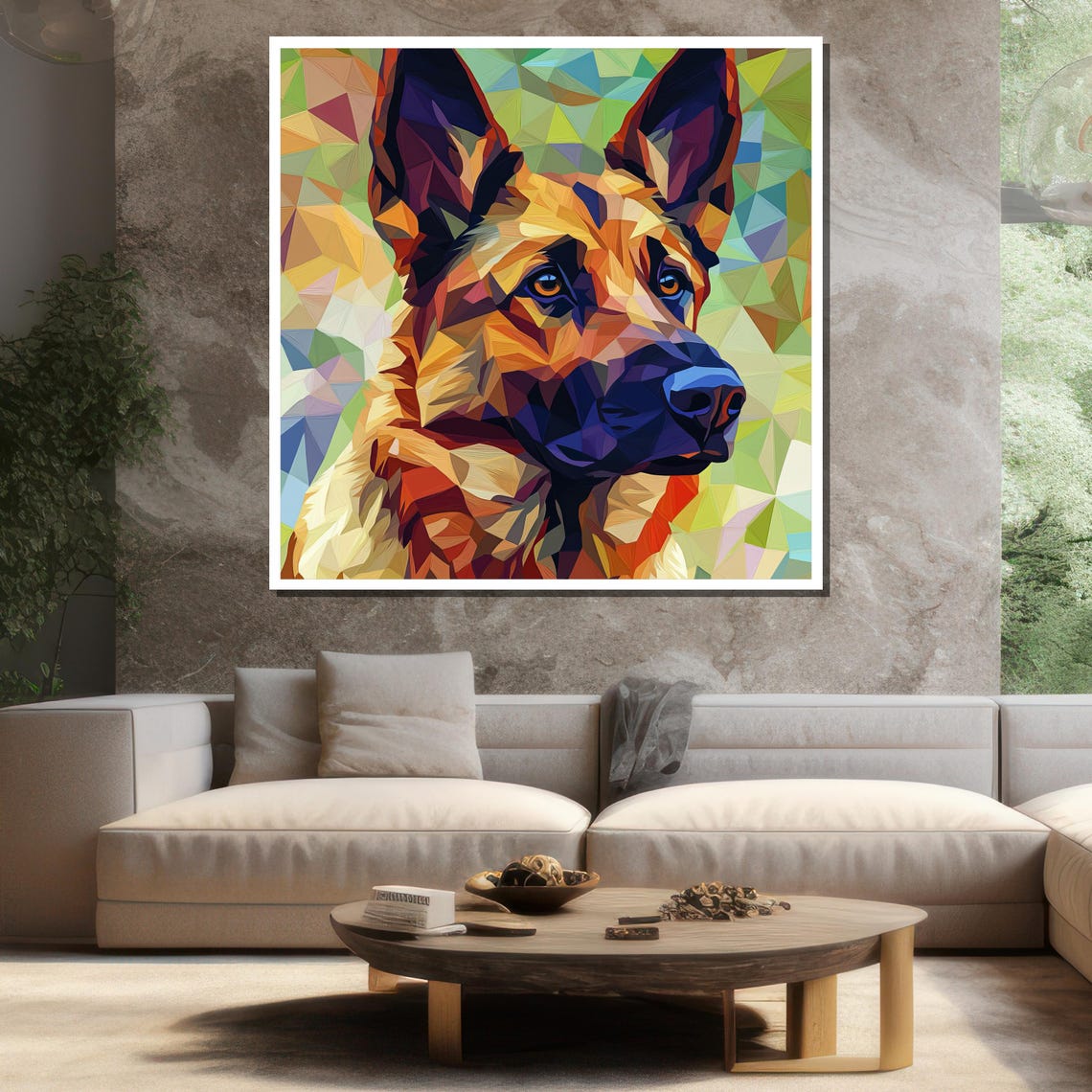German Shepherd Painting Vibrant Geometric Dog Art Modern Wall Decor Gift For Pet And Art Lovers - Image 3