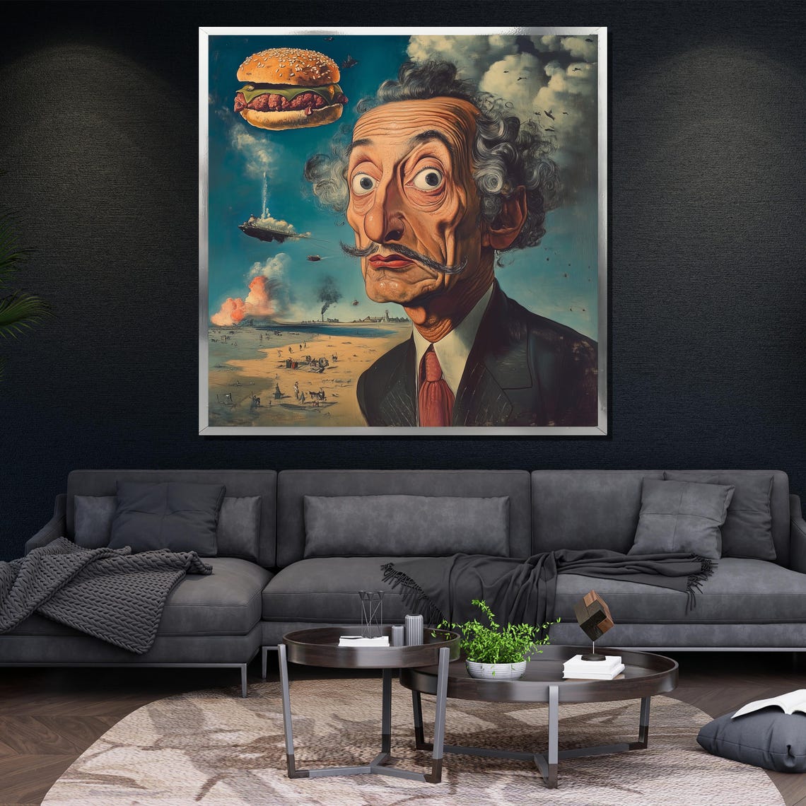 Salvador Dali Style Surrealist Portrait With Flying Burger Poster - Image 4