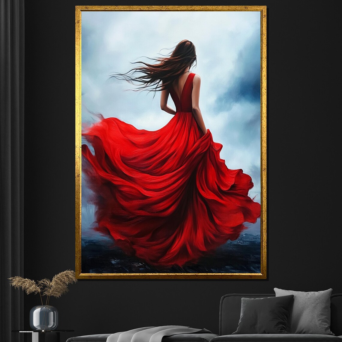 Red Dress Woman, Elegant Modern Wall Art Print