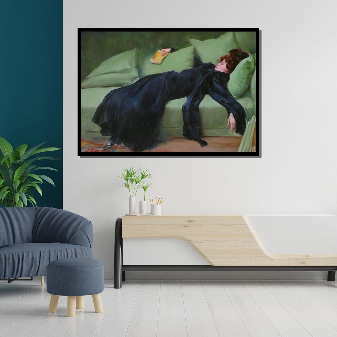 Ramon Casas Decadent Young Woman Reading On Green Sofa Poster - Image 5