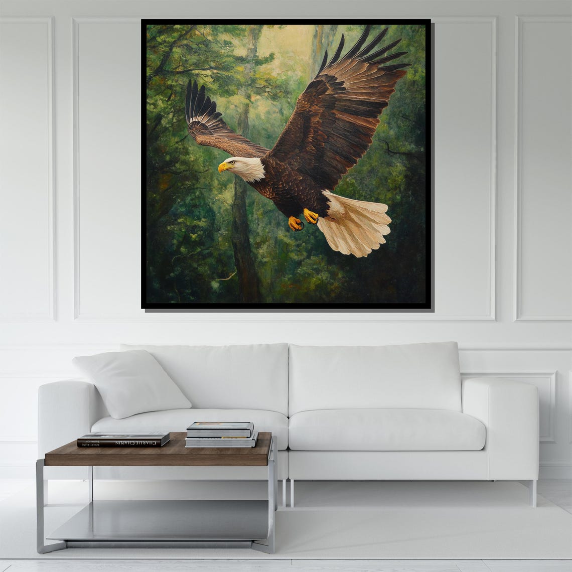 Bald Eagle Soaring Green Forest Wings Spread Bird Art Poster - Image 5