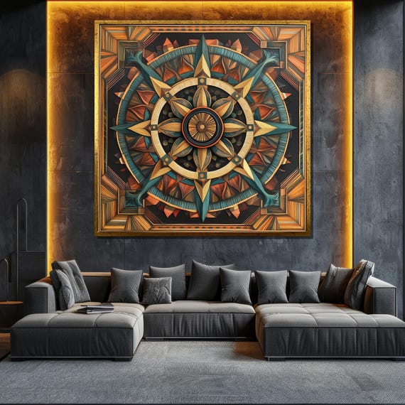 Intricate Compass Abstract Painting Modern Wall Art Unique Gift For Living Room Bold Home Decor Statement Piece