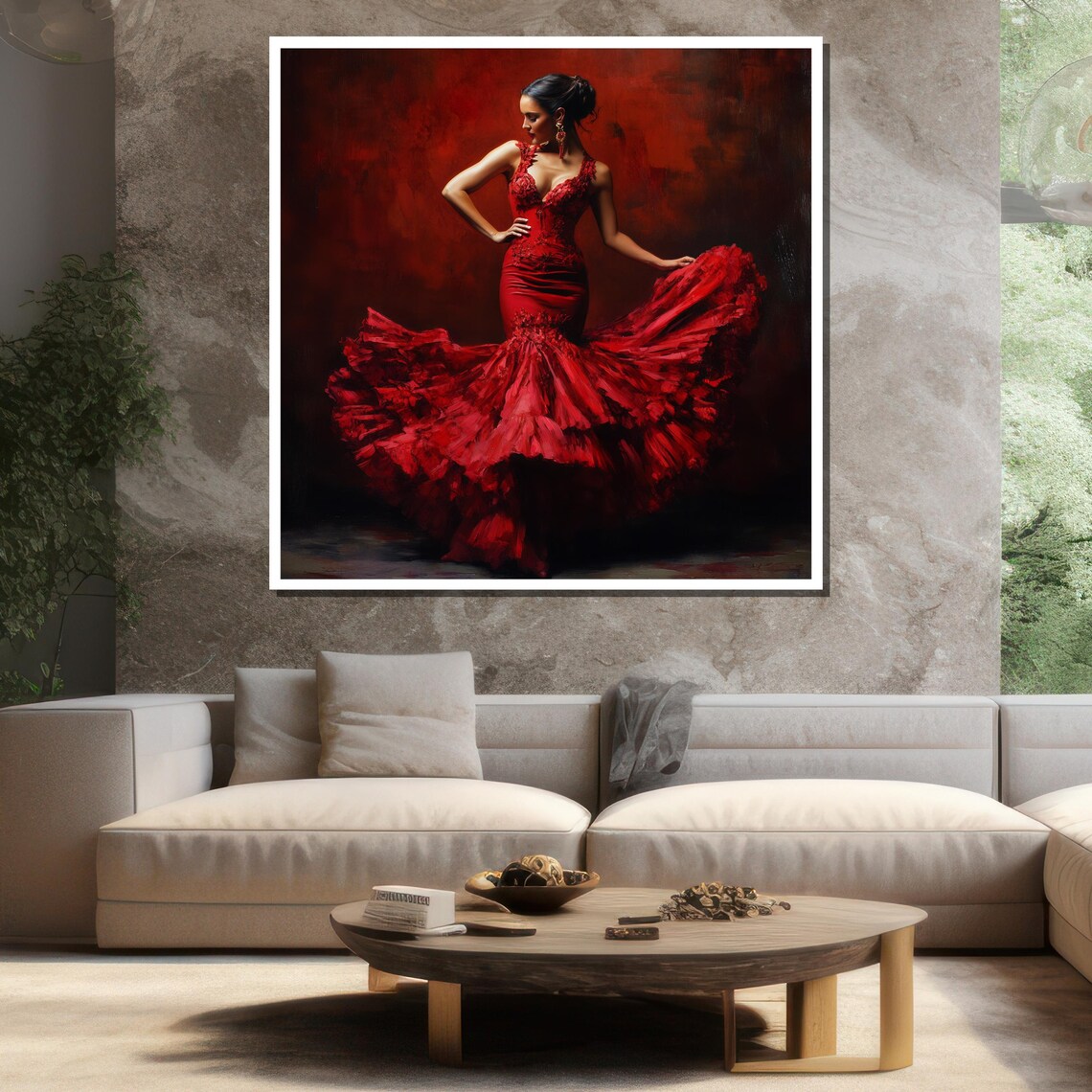Flamenco Dancer In Flowing Red Dress Dramatic Textured Painting Poster - Image 3