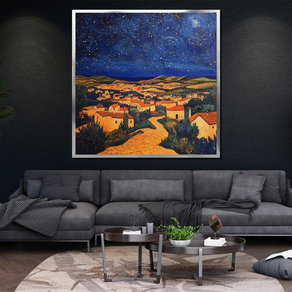 Starry Night Village Swirling Sky Van Gogh Inspired Night Poster - Image 4