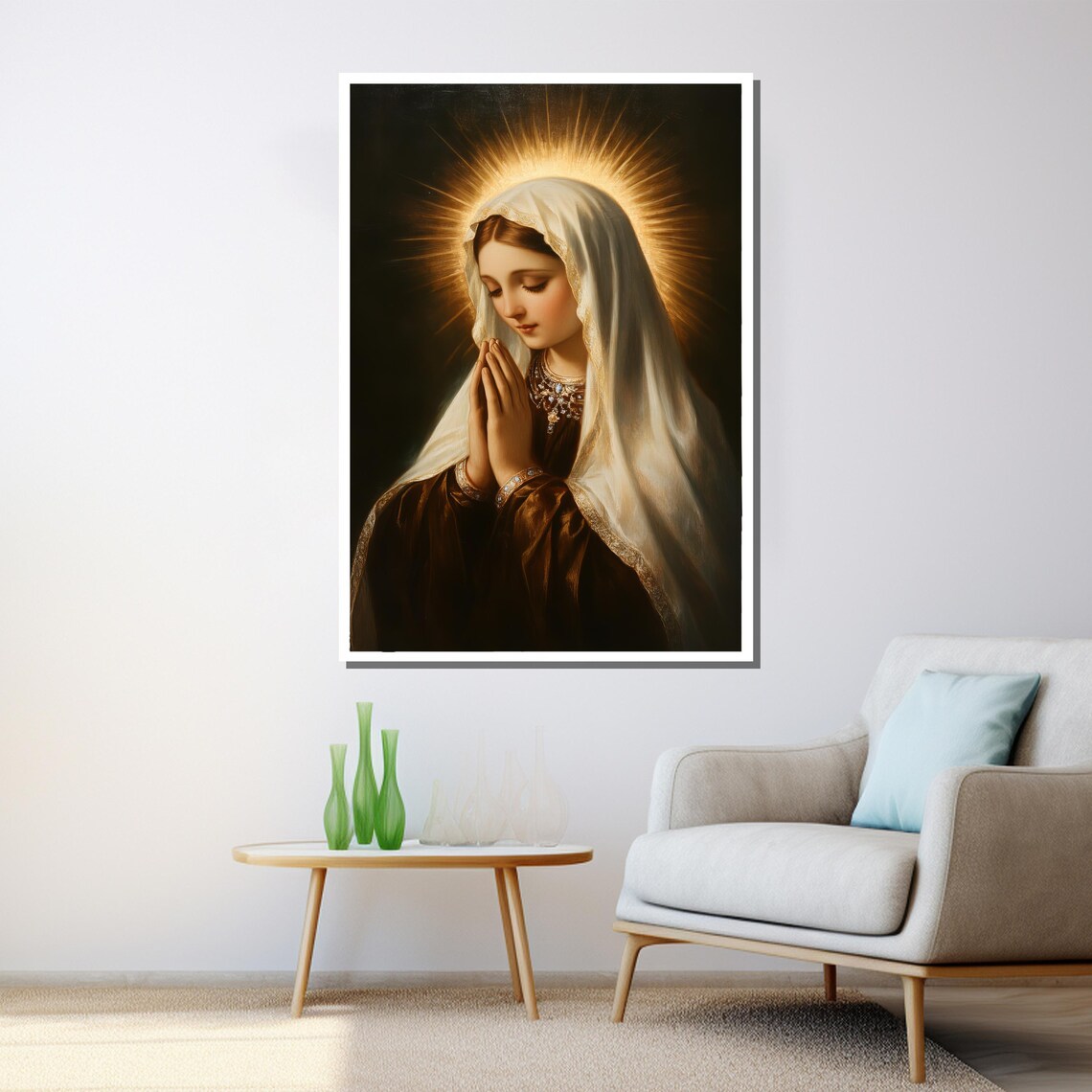 Virgin Mary In Prayer With A Radiant Golden Halo Devotional Poster - Image 3