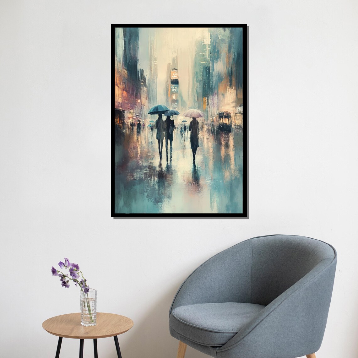 Rainy City Street With Umbrellas Soft Impressionist Urban Art Poster - Image 5