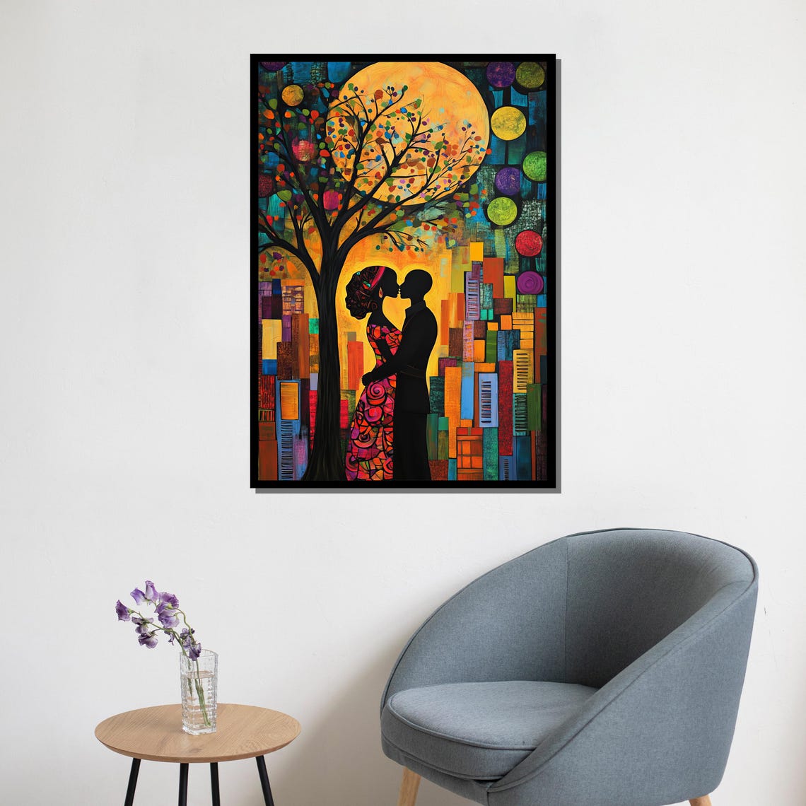 Colorful Abstract Couple Embrace Moon Tree Vibrant Mosaic Wall Poster - Image 5