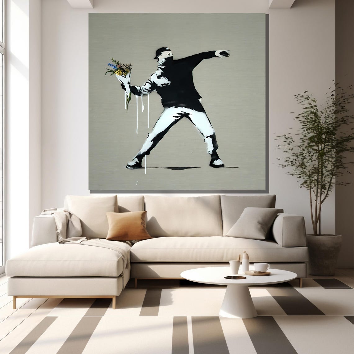Banksy Flower Thrower Stencil Black White Street Art Wall Poster - Image 2
