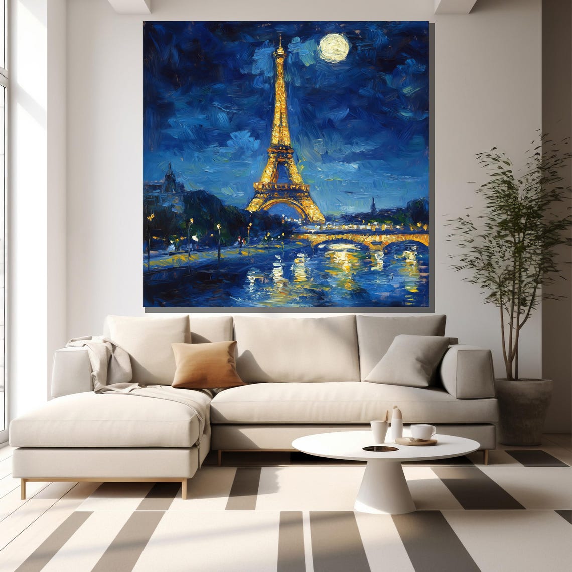 Eiffel Tower At Night With Moon Impressionist Paris Travel Poster - Image 2