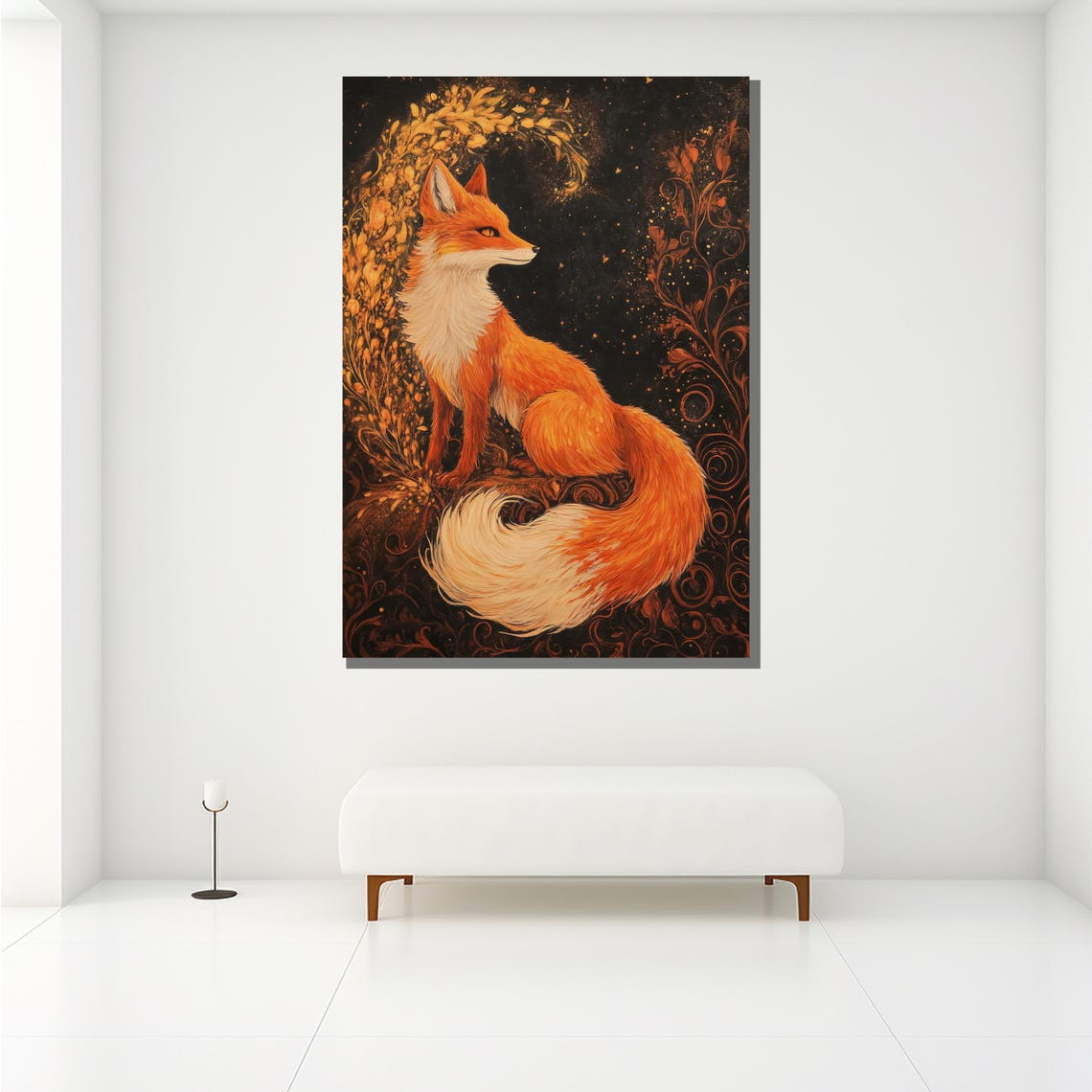 Mystical Red Fox Golden Foliage Enchanted Forest Wildlife Art Poster - Image 2