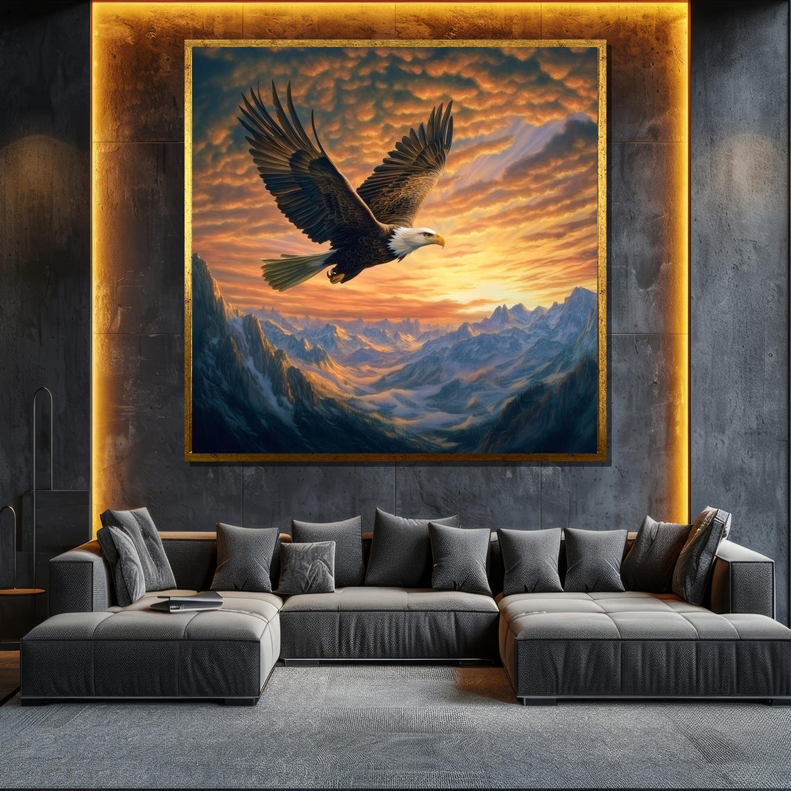Bald Eagle Soaring Sunset Mountains Majestic Bird Art Poster