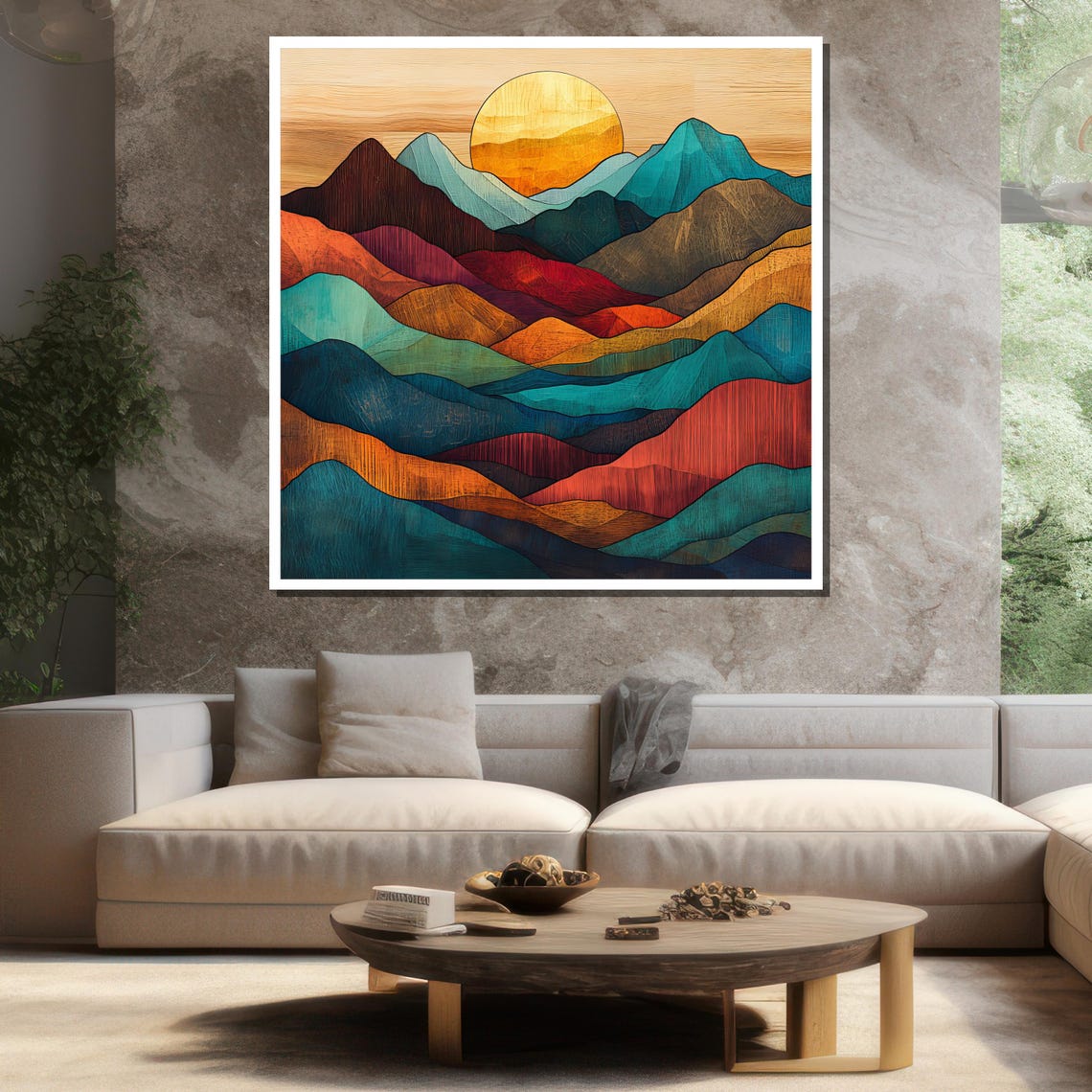 Abstract Sunset Mountain Painting Vibrant Nature Wall Art For Living Room Decor Modern Landscape Gift - Image 3