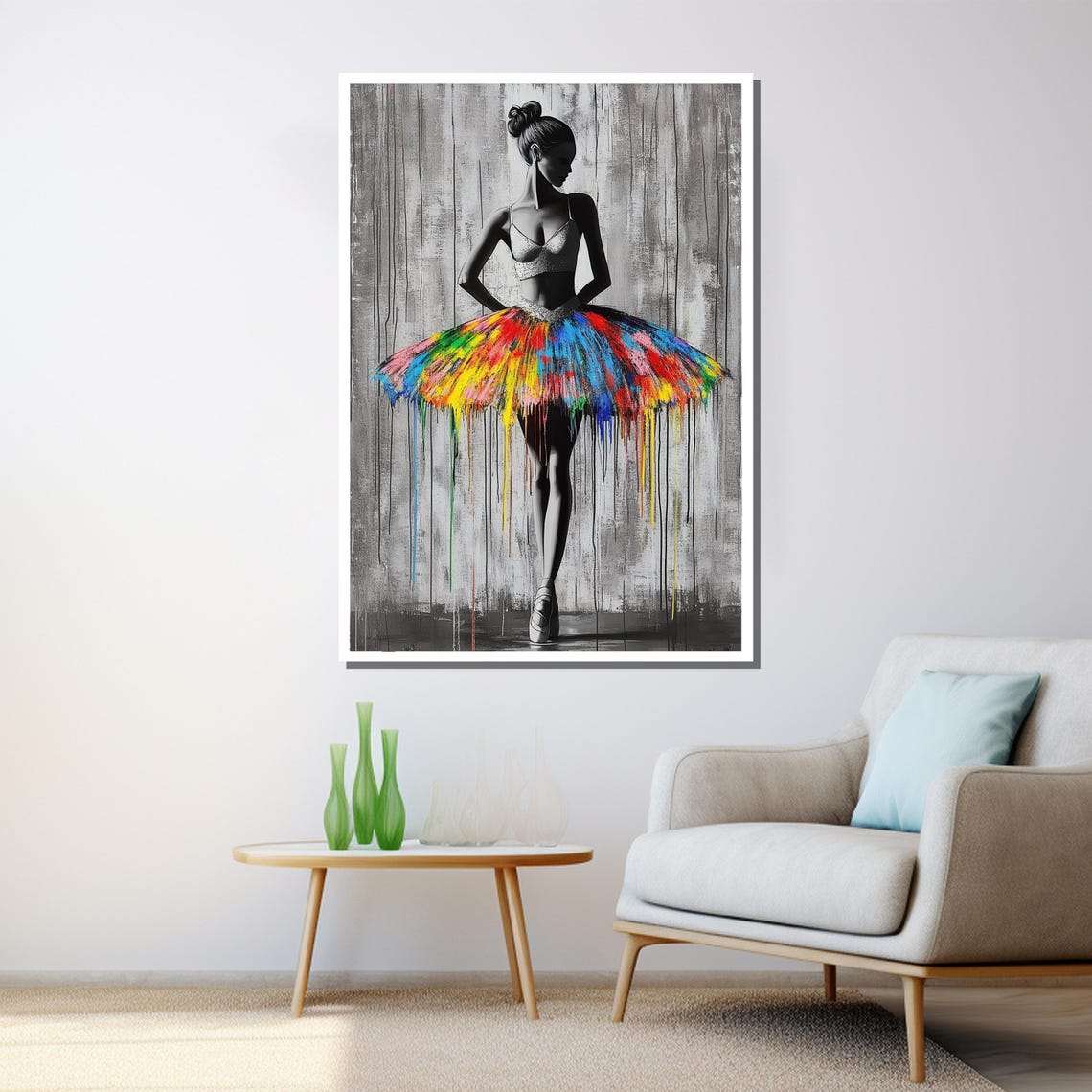Ballerina Silhouette Rainbow Paint Drip Tutu Elegant Monochrome Poster - Image 3