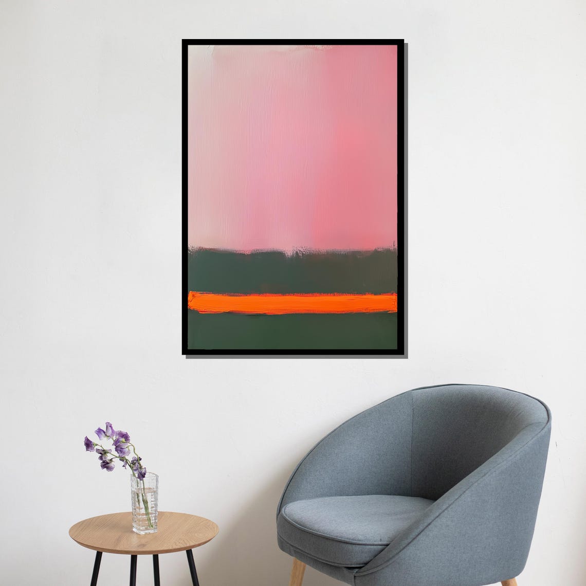 Mark Rothko Style Pink And Green With Orange Stripe Abstract Poster - Image 5
