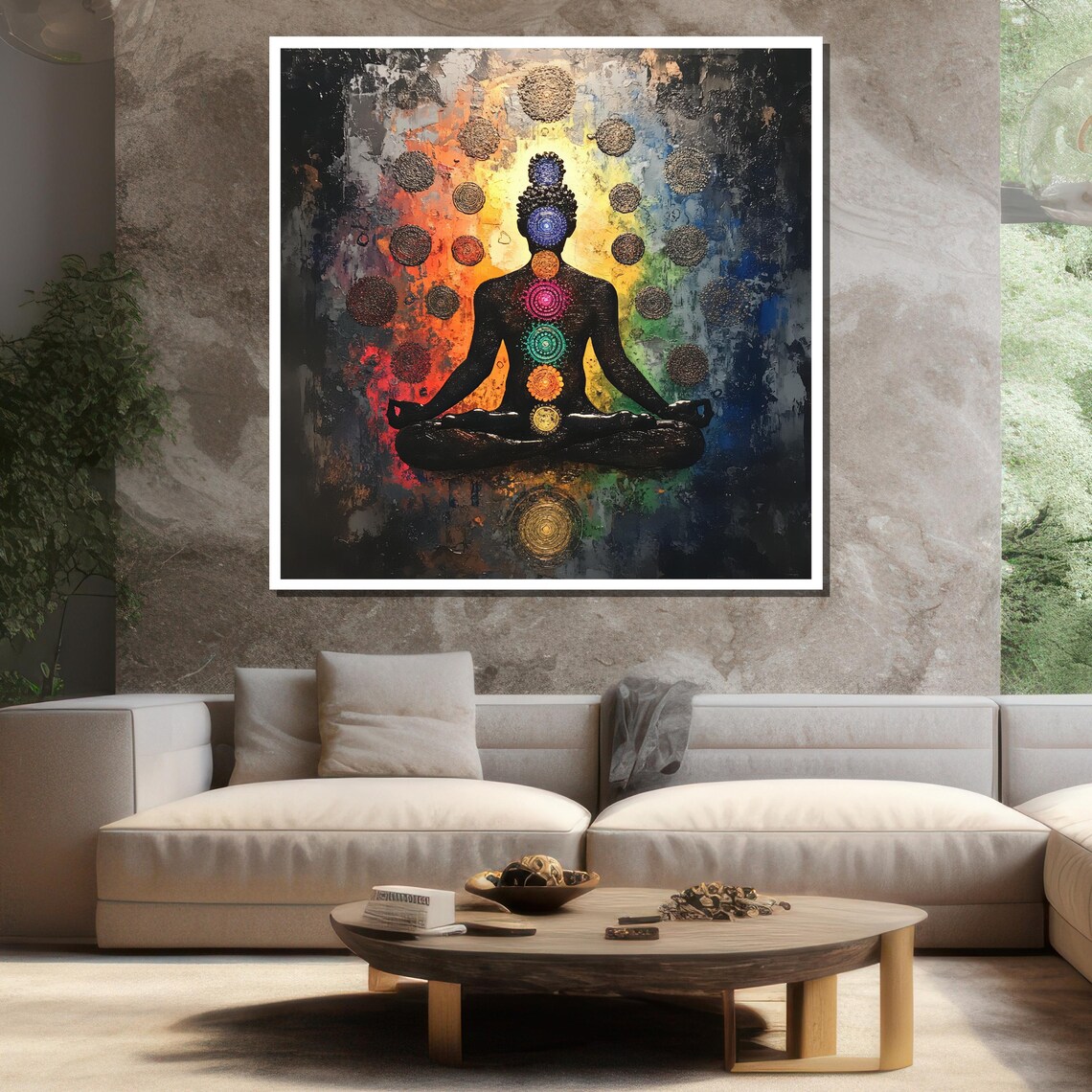 Seven Chakra Meditation Silhouette Vibrant Energy Spiritual Yoga Poster - Image 3