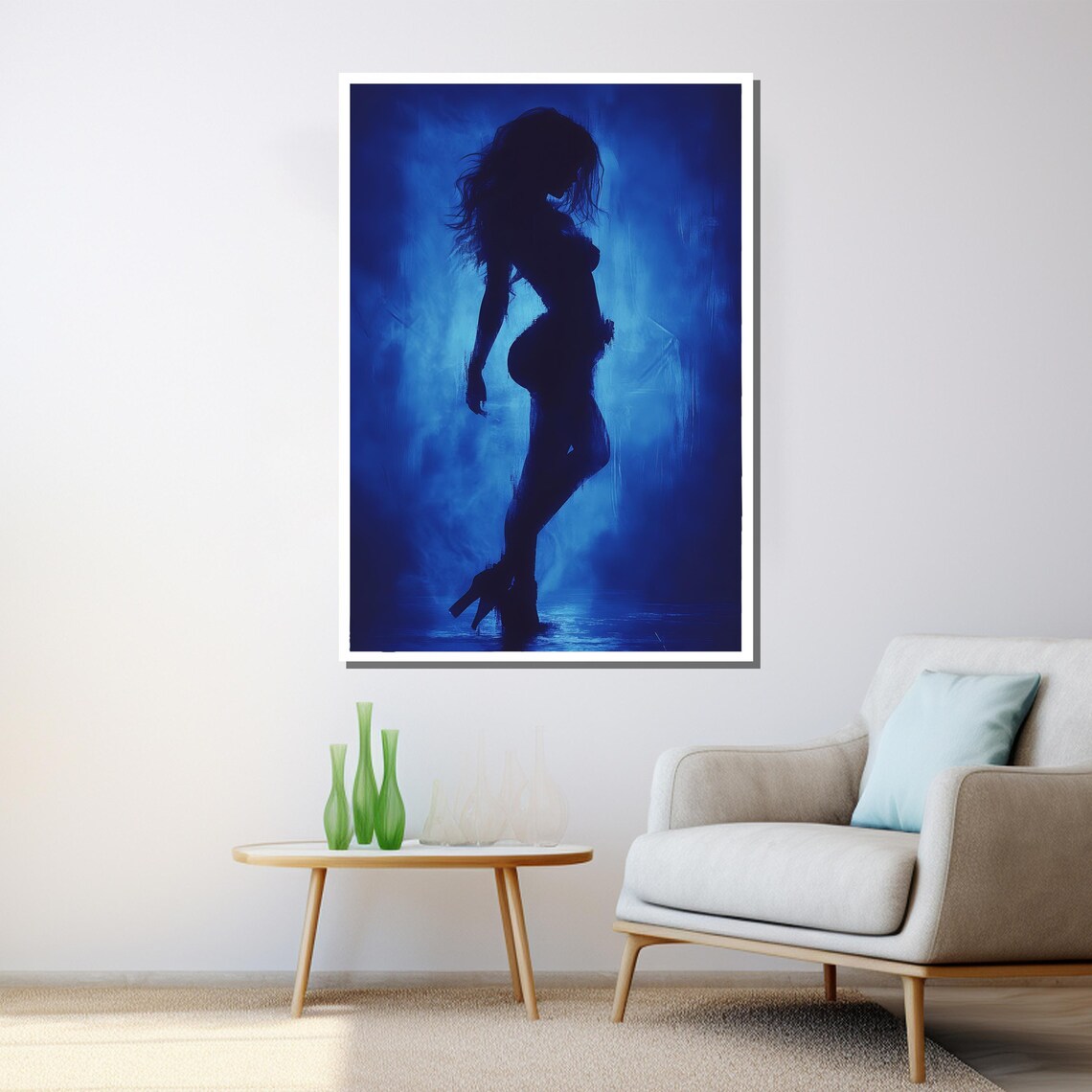 Mysterious Woman Silhouette In Blue Glow Dramatic Moody Painting Poster - Image 3