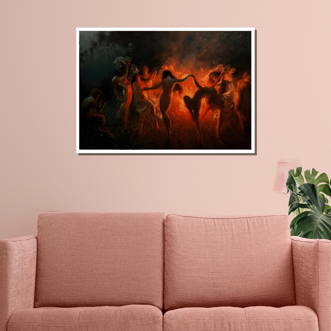 Mystical Fire Dance Painting Ethereal Women Dancing Around Bonfire Poster - Image 3