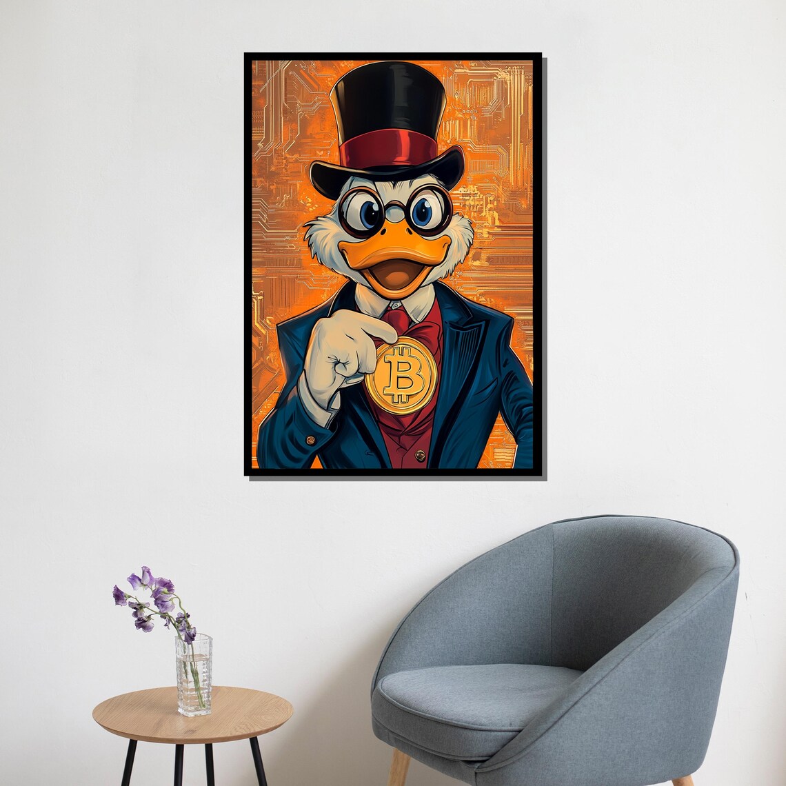 Scrooge McDuck Bitcoin Top Hat Gentleman Cartoon Crypto Pop Art Poster - Image 5