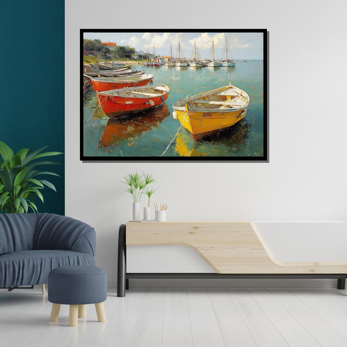 Colorful Boats In Harbor Impressionist Coastal Scene Art Poster - Image 5