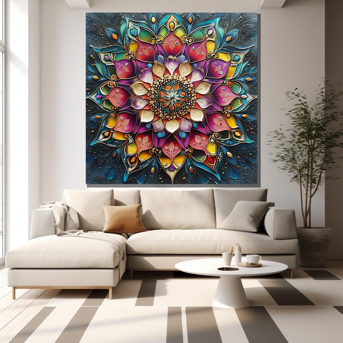 Colorful Mandala Flower Magenta Teal Gold Ornate Abstract Wall Poster - Image 2