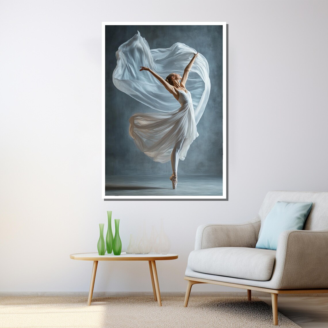 Graceful Ballerina In White Flowing Dress En Pointe Artistic Poster - Image 3