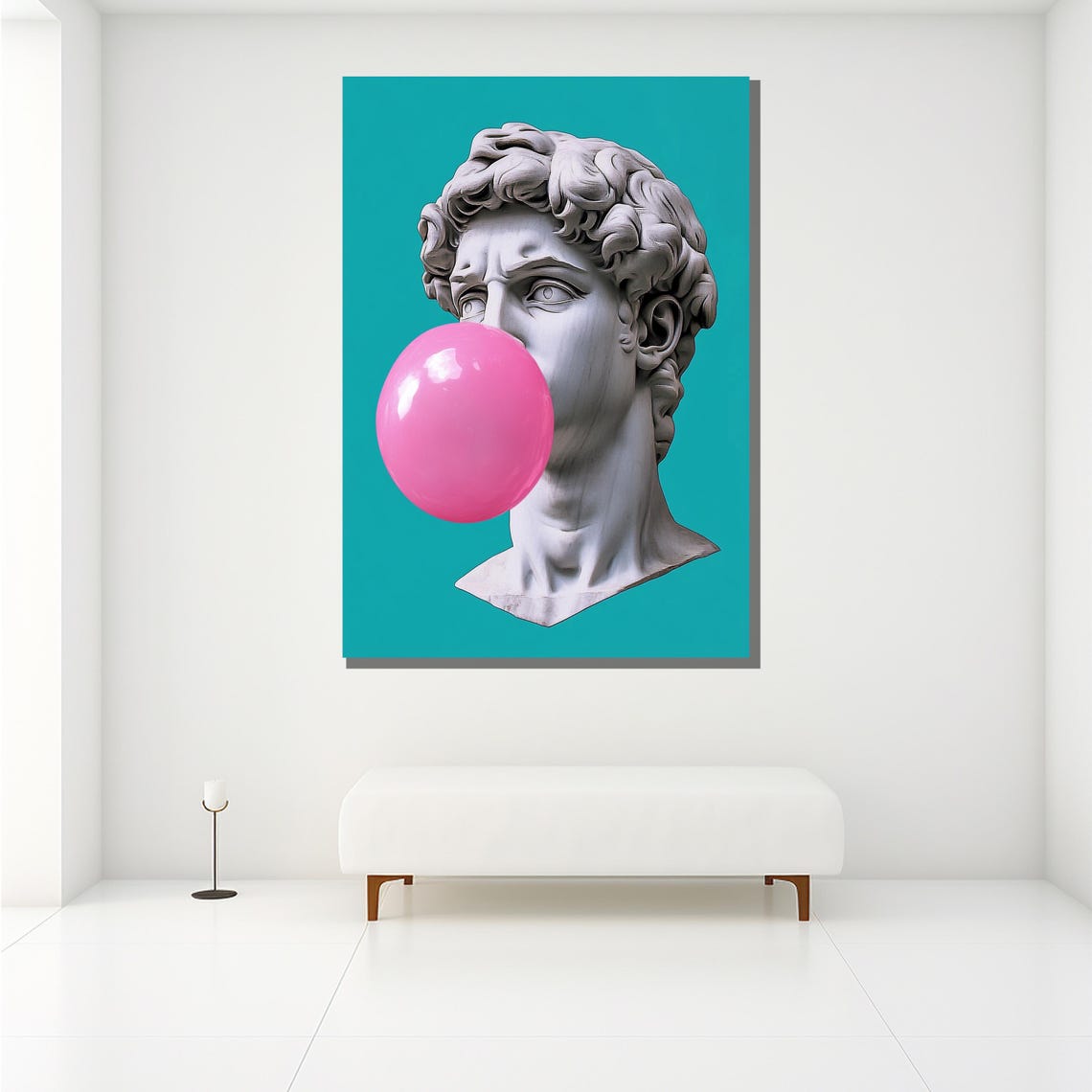 David Statue Pink Bubble Gum Pop Art Turquoise Playful Modern Poster - Image 2