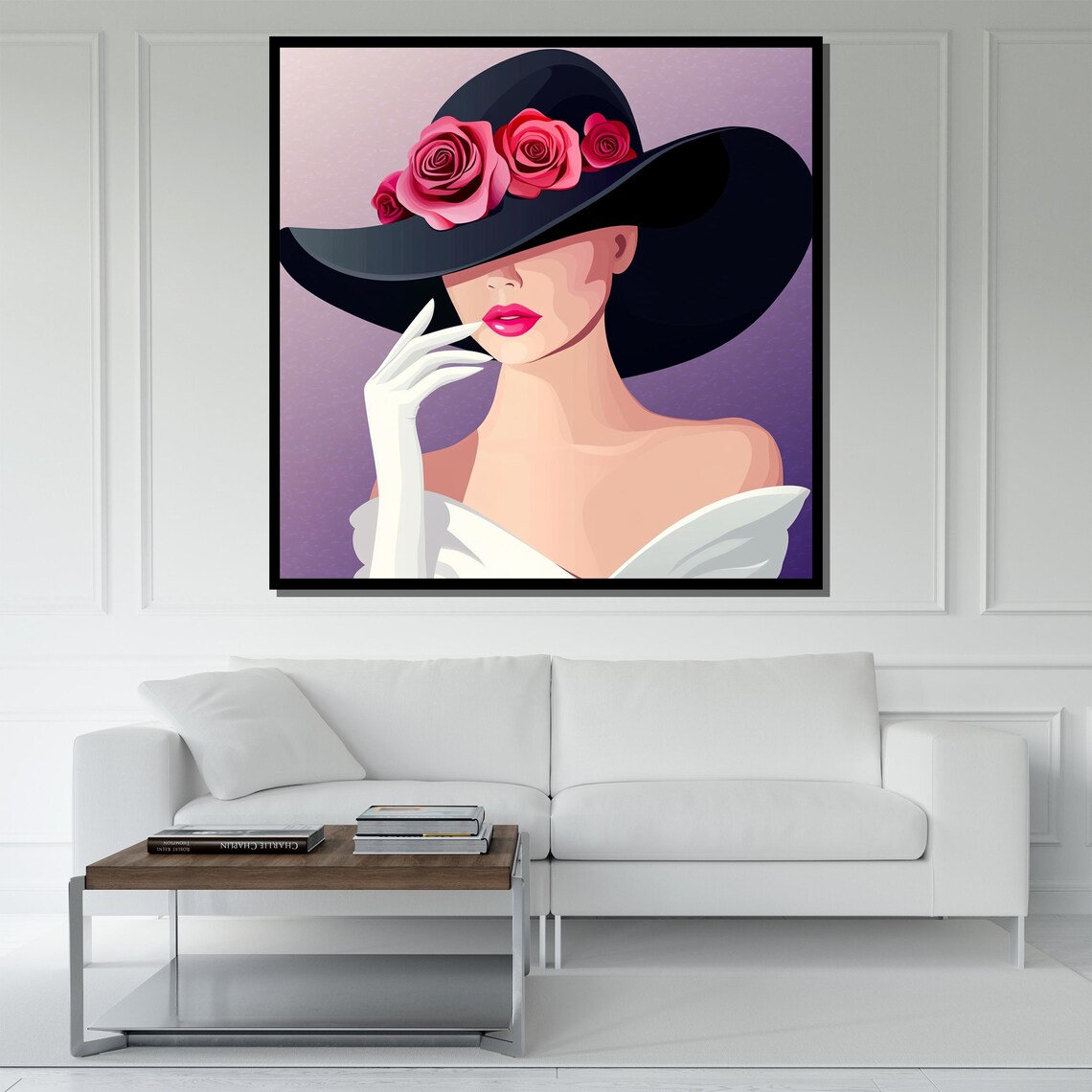 Black Hat Pink Roses Woman Modern Floral Glamour Art Wall Poster - Image 5