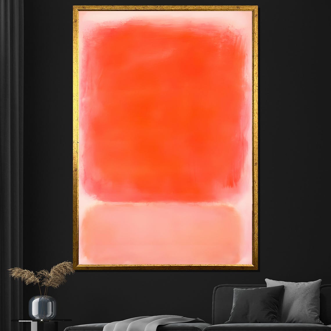Mark Rothko Style Orange Red Block Over Soft Pink Color Field Poster