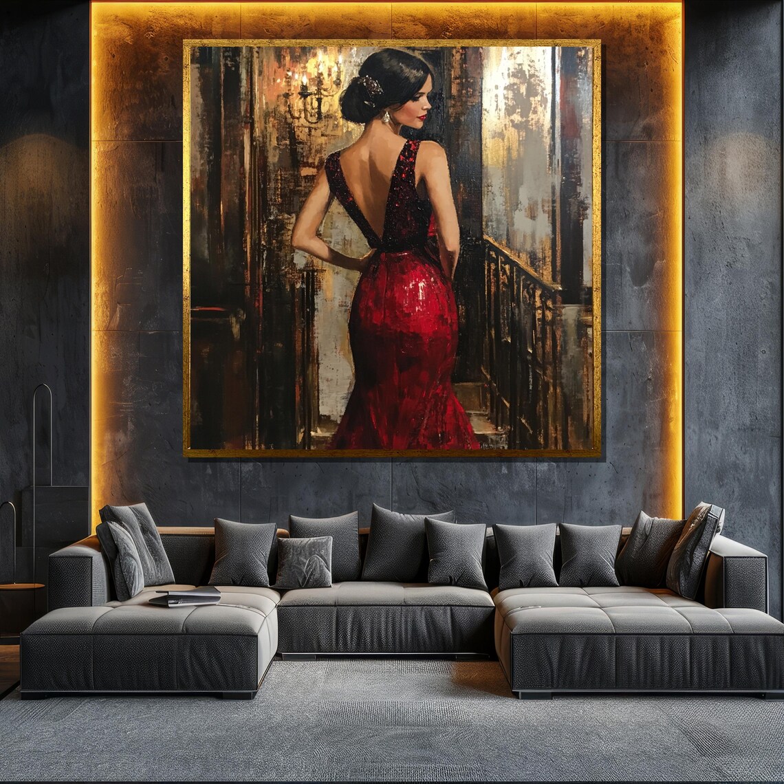 Elegant Woman In Red Dress Portrait Art Print