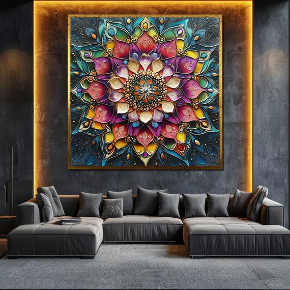 Colorful Mandala Abstract Painting Modern Wall Art Unique Gift For Living Room Bold Home Decor Statement Piece