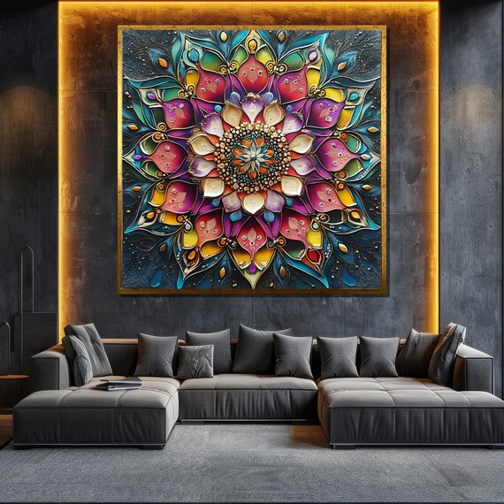 Colorful Mandala Flower Magenta Teal Gold Ornate Abstract Wall Poster