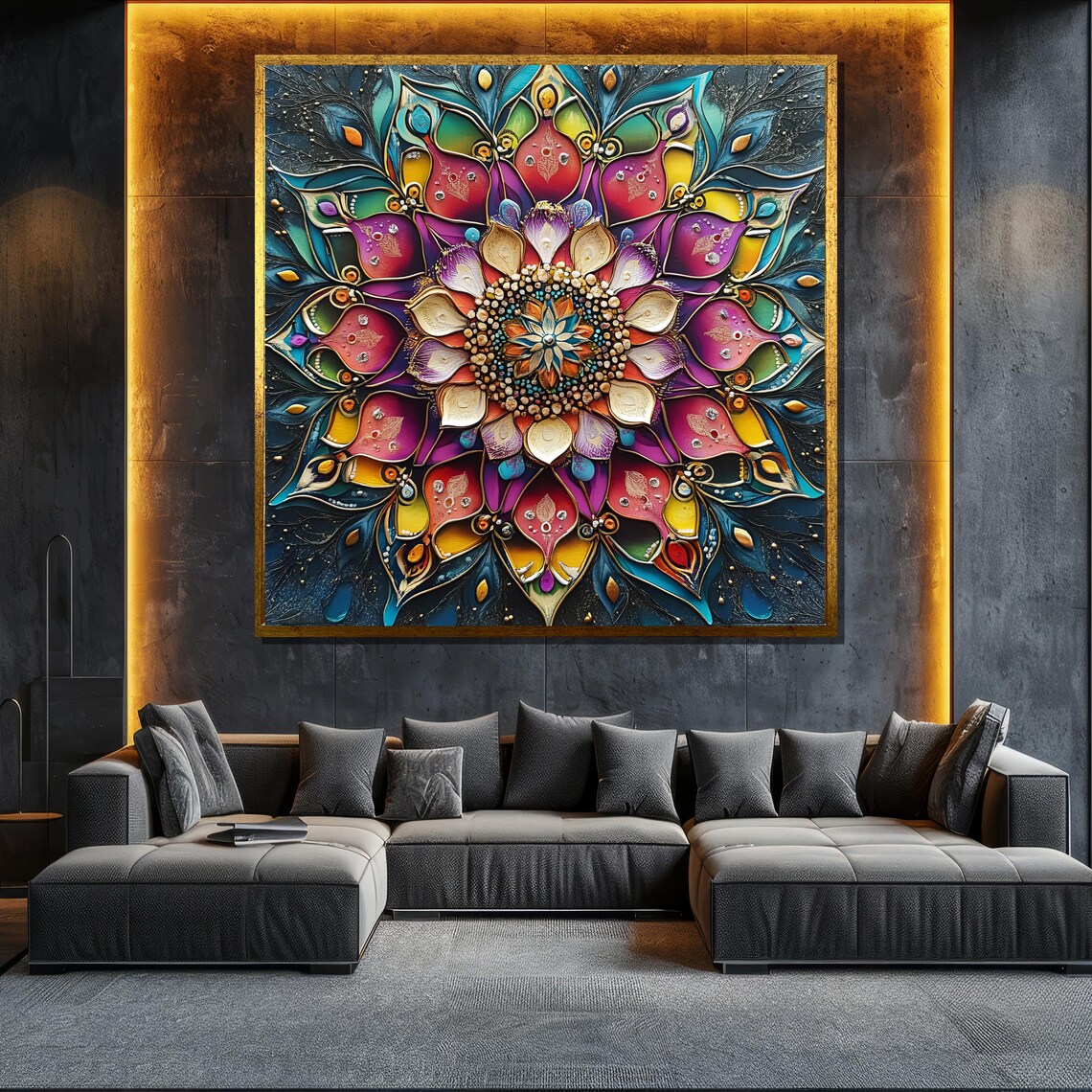 Colorful Mandala Flower Magenta Teal Gold Ornate Abstract Wall Poster