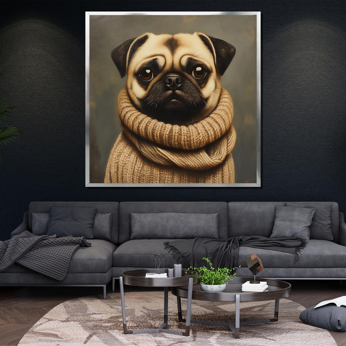Pug Chunky Knit Scarf Cozy Cute Dog Portrait Winter Pet Wall Art - Image 4