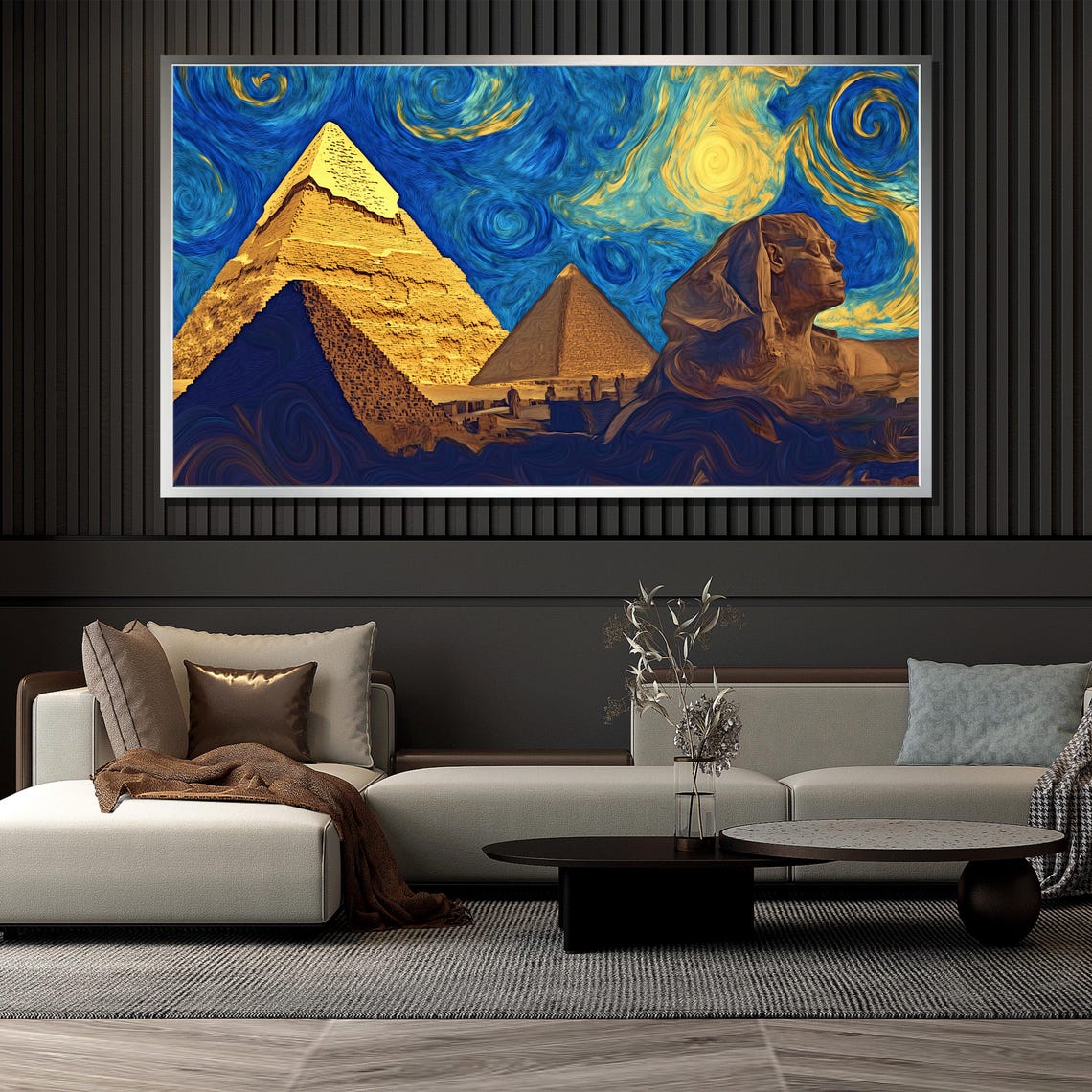 Starry Night Over Pyramids Painting Ancient Egyptian Wall Art For Home Decor And History Lovers Gift - Image 4