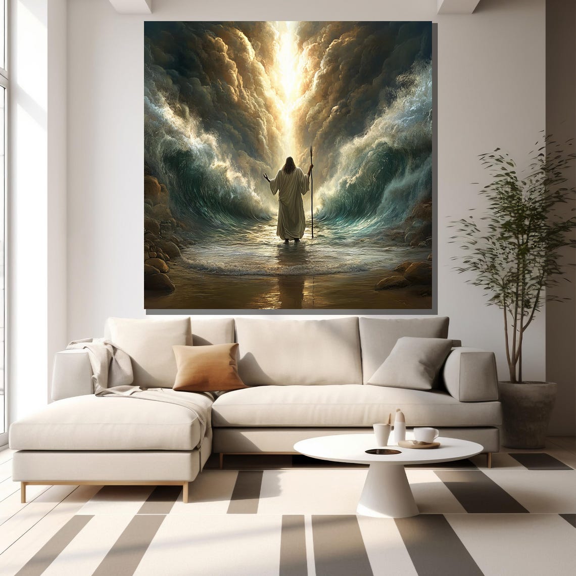 Moses Parting The Red Sea With Towering Waves Religious Poster - Image 2