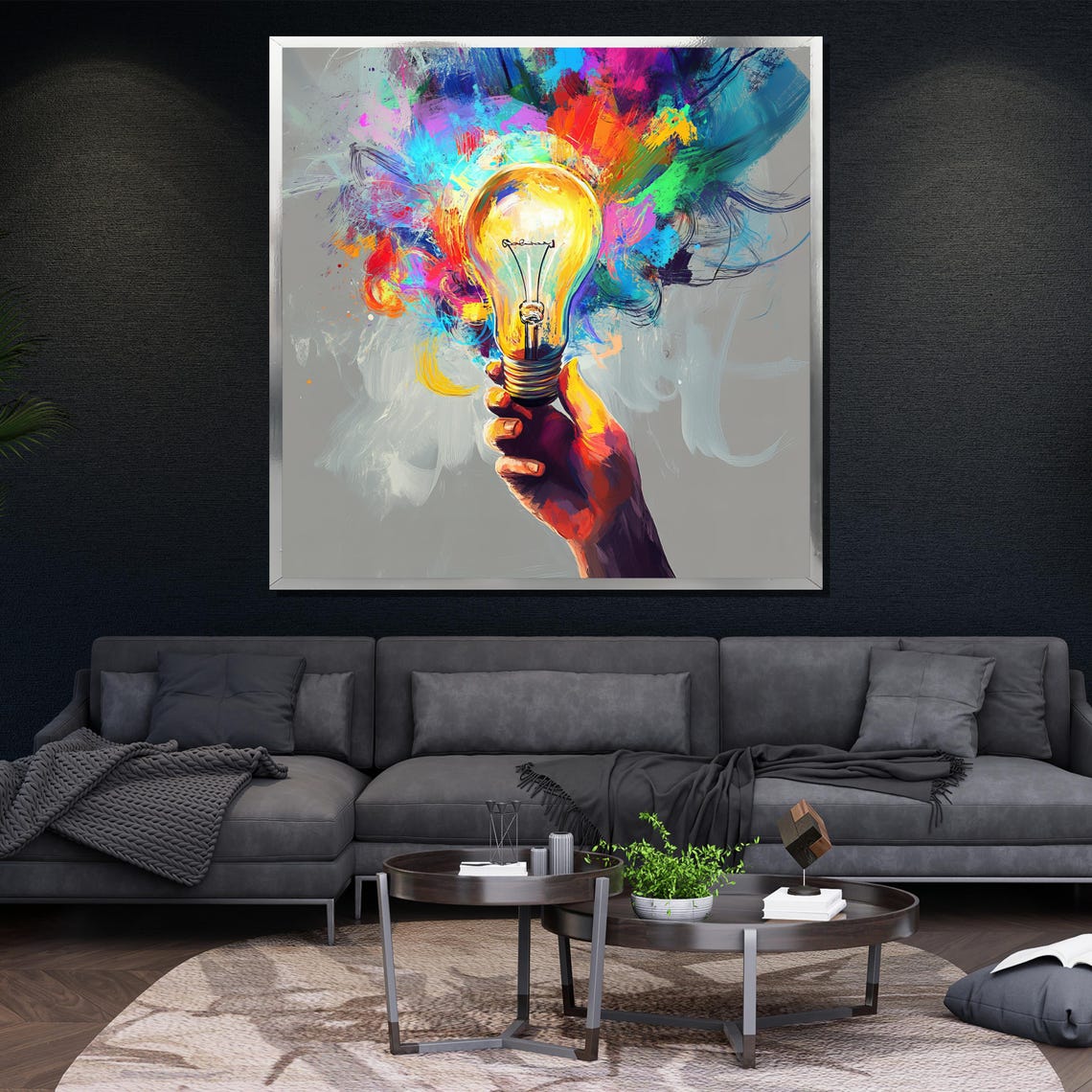 Creative Light Bulb Abstract Painting Colorful Modern Wall Art Unique Gift For Living Room Bold Home Decor - Image 4