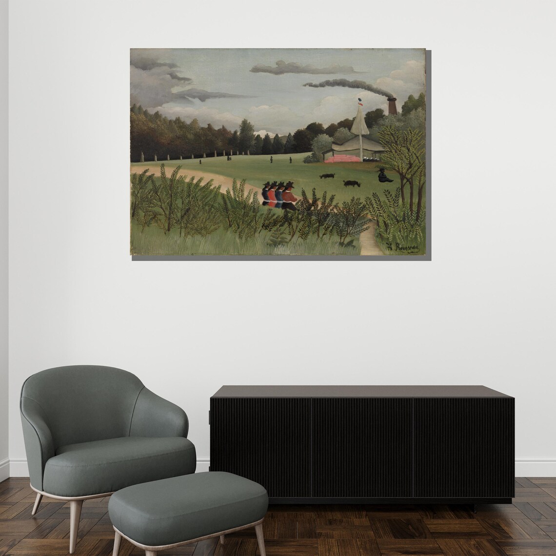 Henri Rousseau The Factory Naive Landscape Crowd Balloon Field Poster - Image 2