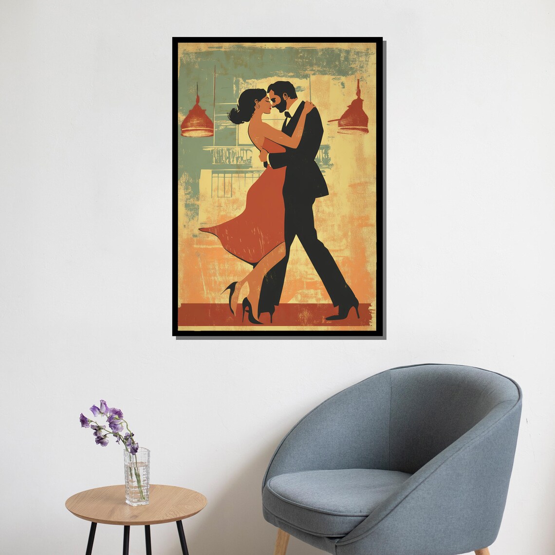 Retro Tango Couple Dancing Vintage Style Warm Toned Art Poster - Image 5