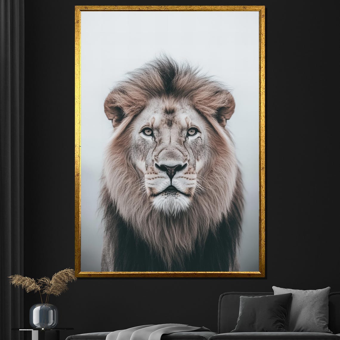 Majestic Lion Head Study Soft Light Elegant Wildlife Art Poster