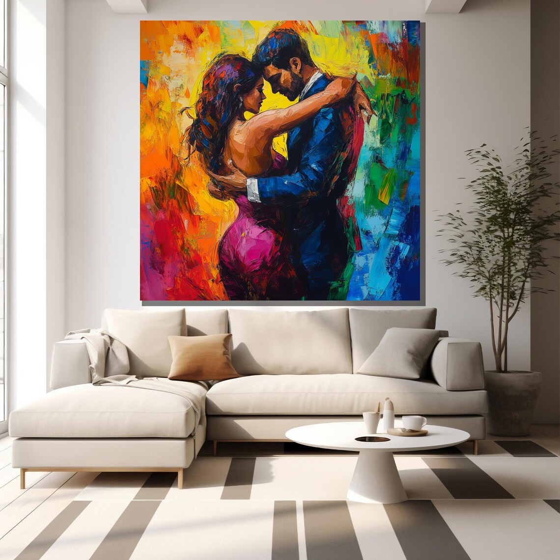Abstract Colorful Couple Embrace Vibrant Love Modern Romance Art Poster - Image 2