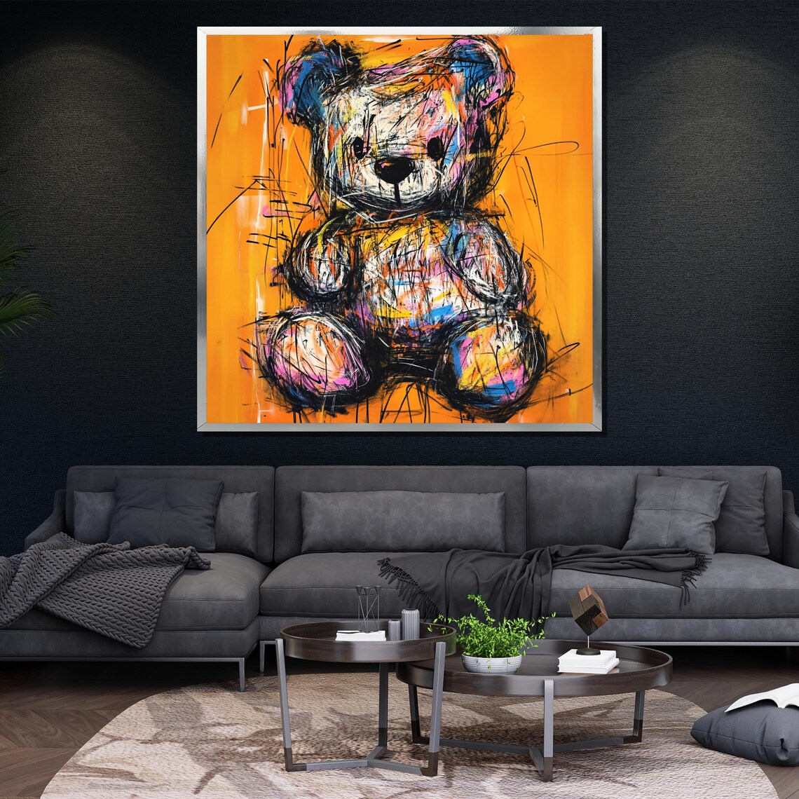 Colorful Teddy Bear, Modern Kids Room Art Print - Image 4
