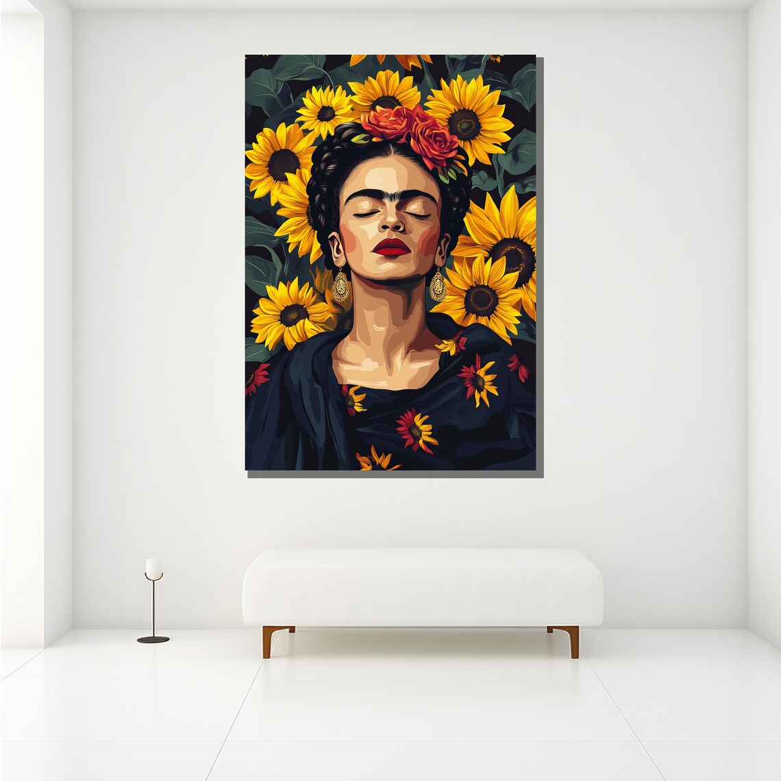 Frida Kahlo Sunflower Portrait Colorful Mexican Artist Floral Wall Art - Image 2