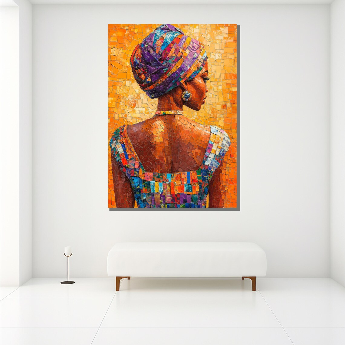 African Woman Mosaic Portrait Colorful Headwrap Vibrant Art Print - Image 2