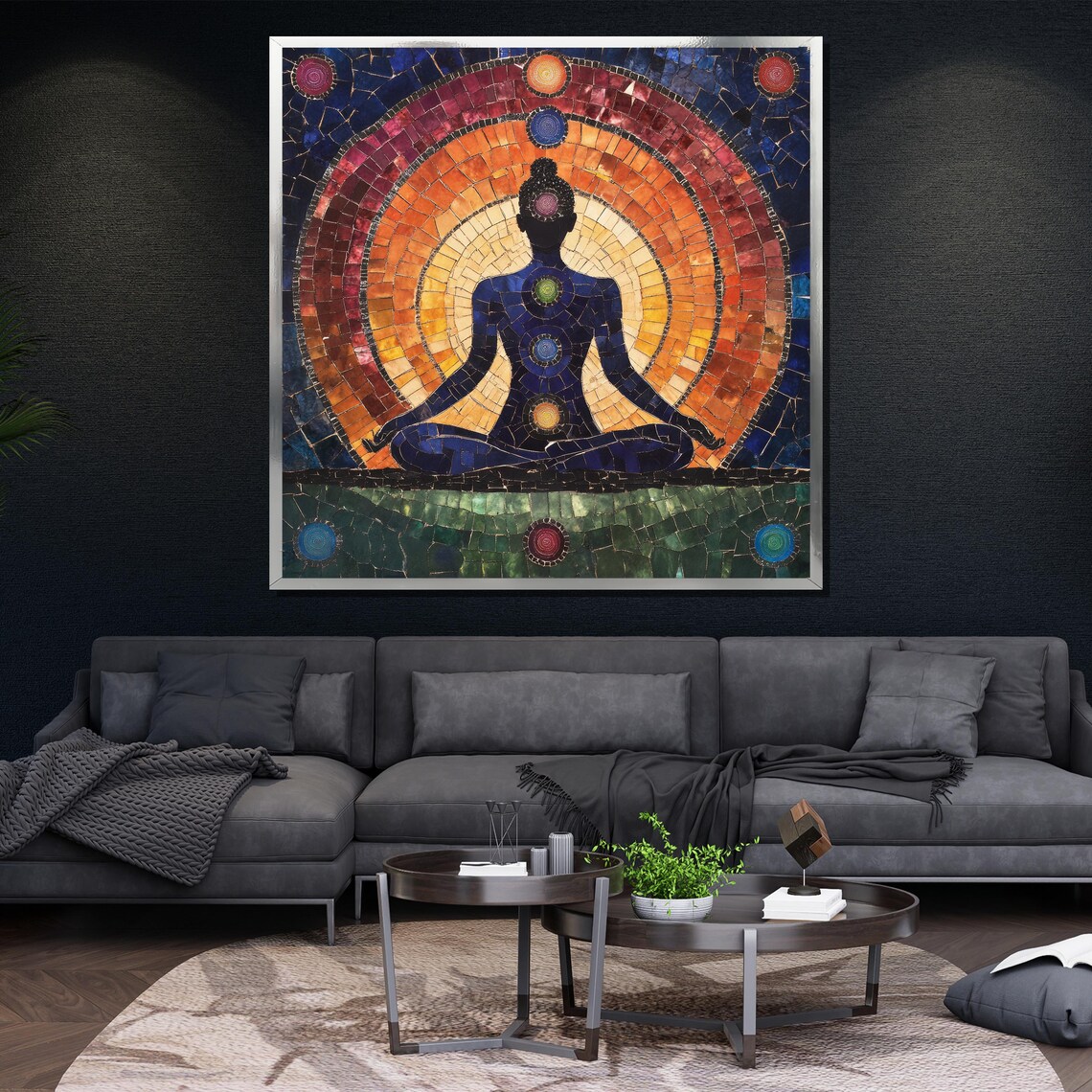 Chakra Meditation Mosaic Rainbow Arch Vibrant Yoga Energy Art Poster - Image 4